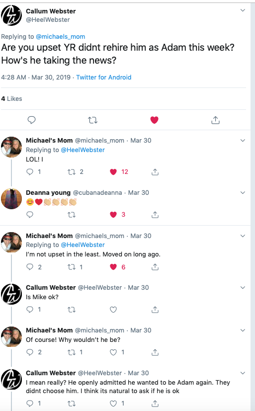 Twitter Screen Shot, Michael Muhney's mom, Young and the Restless-https://twitter.com/HeelWebster/status/1111832583401144321