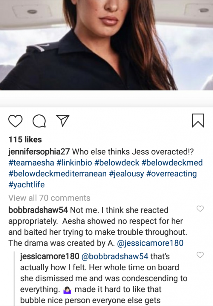 below deck med jessica instagram comment