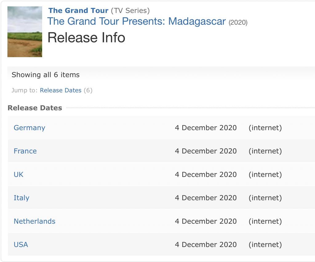 Grand Tour IMDb Release Infohttps://www.imdb.com/title/tt12769332/releaseinfo?ref_=tt_ov_inf