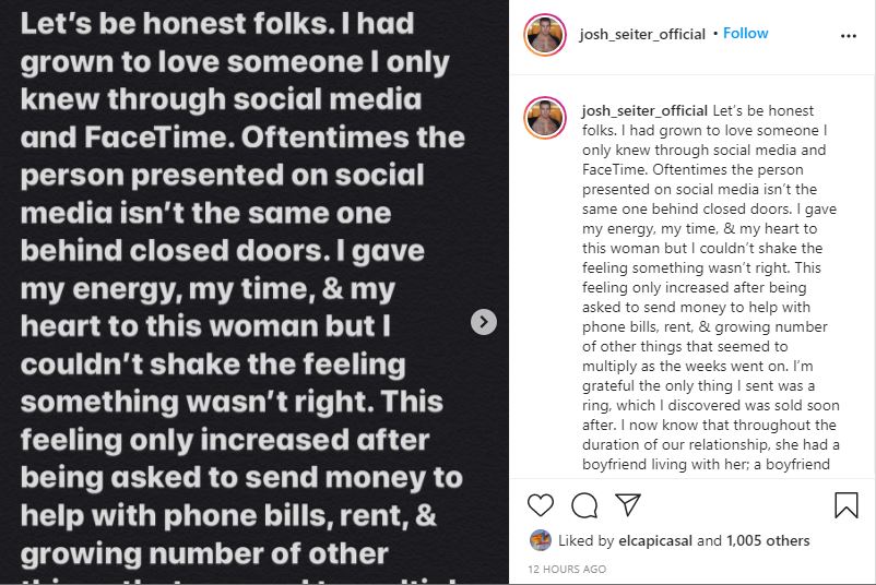 Josh Seiter splits from Yolanda