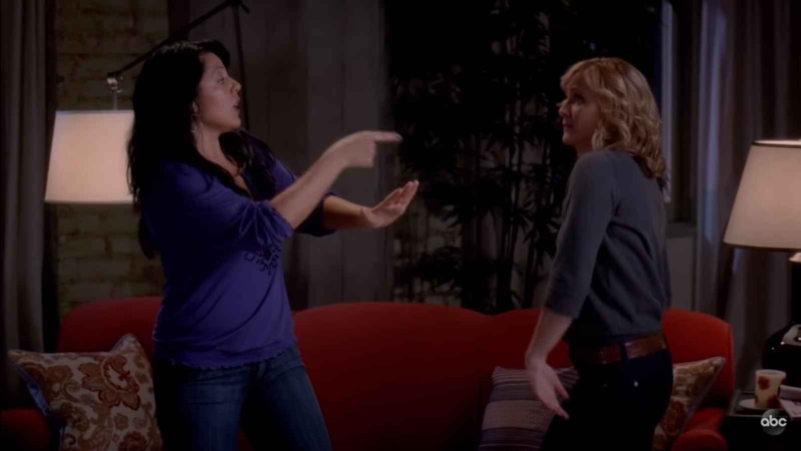 Arizona Robbins (Jessica Capshaw) and Callie Torres (Sara Ramirez) on Grey's Anatomy