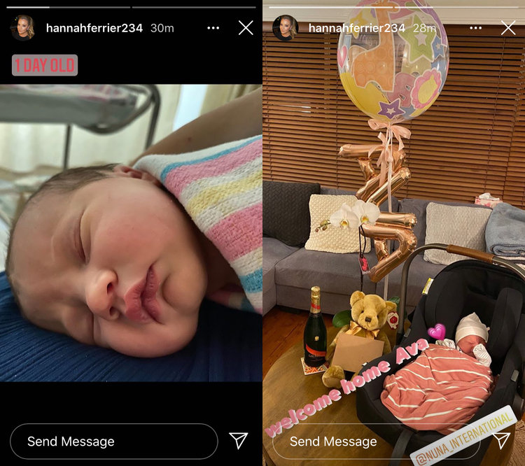 hannah ferrier baby photos instagram stories