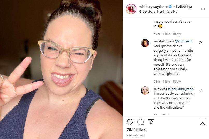 Whitney Way Thore fans urge gastric sleeve surgery