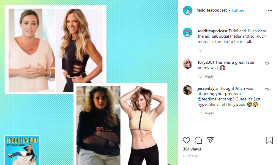 jillian michaels on teddi's podcast instagram post