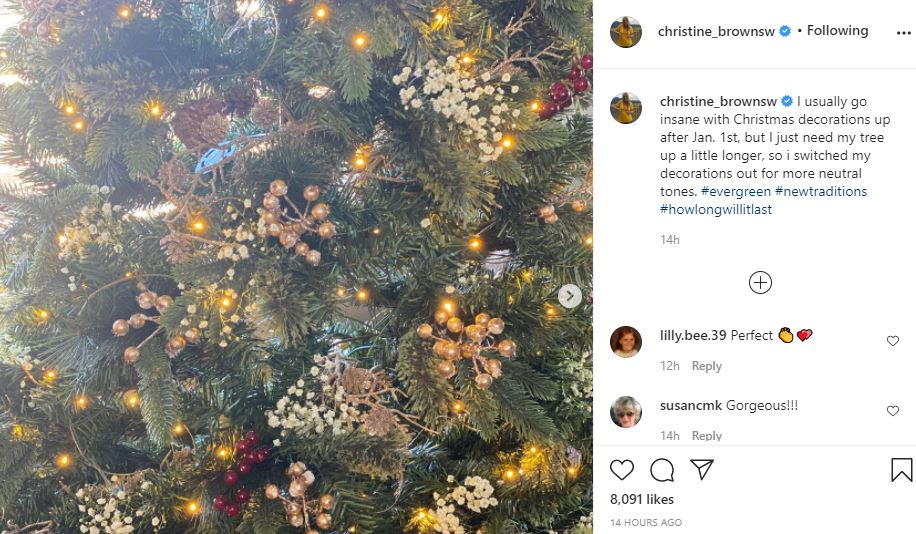 Christine Brown redecorates her Christmas tree in the New Year