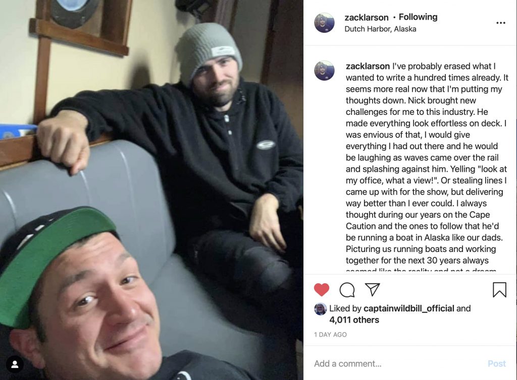 Deadliest Catch, Zack Larson, Nick McGlashan-https://www.instagram.com/p/CJh6DZRlQcU/