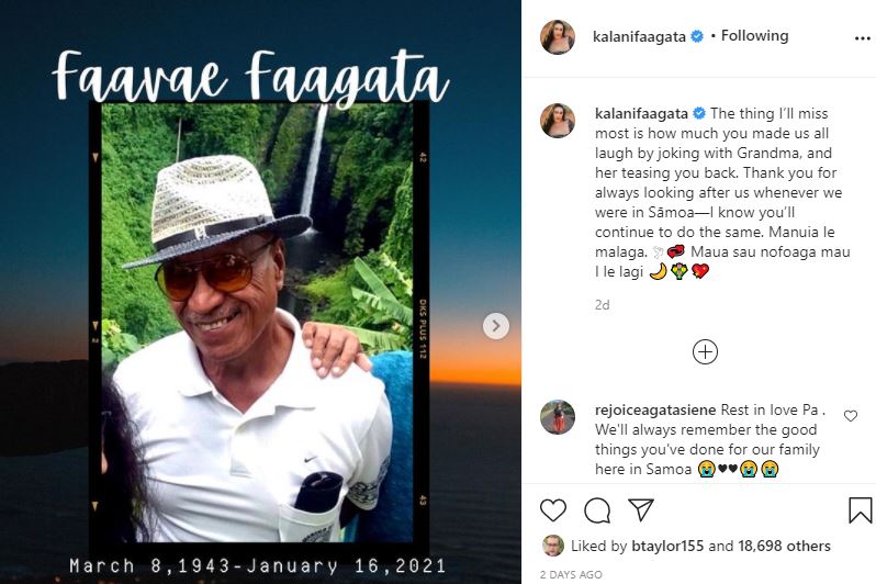 alani Faagata shares tribute for her grandpa