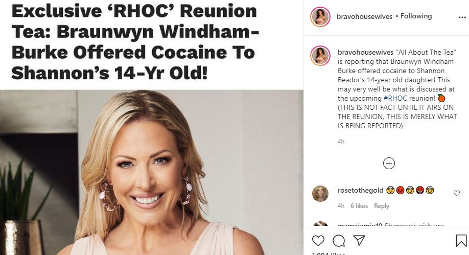 RHOC Braunwyn Allegations Cocaine Shannon Teen Daughter