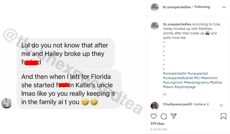 Unexpected Cole Confirms Hailey Tilford Intimate With Katies Uncle