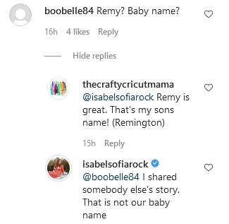 Baby Name Comment/Credit: Isabel Roloff/Instagram