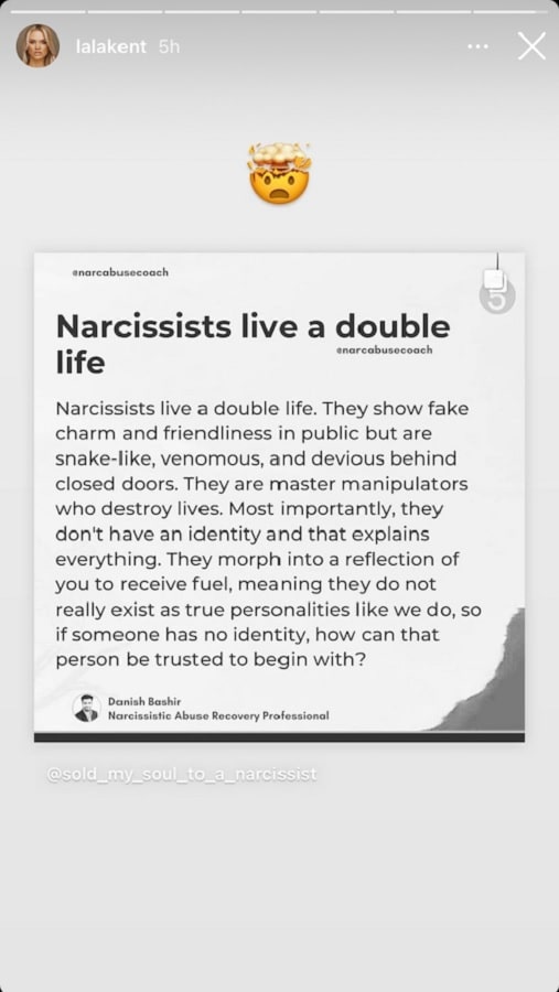 Lala Kent Labels Randall A Narcissist [Credit: Lala Kent/Instagram Stories]
