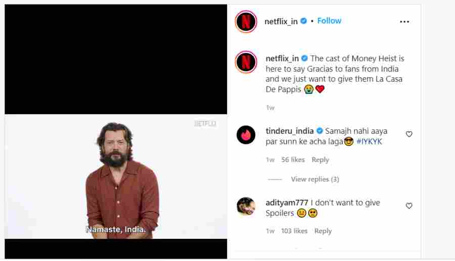 Le personnel de Money Heist remercie les téléspectateurs de Netflix India